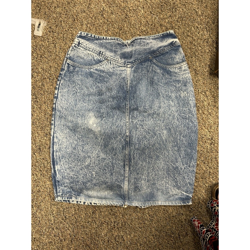 Vtg 90s Jordache Acid Wash Denim High Corset Waist Pencil Skirt Stonewash XS 30"